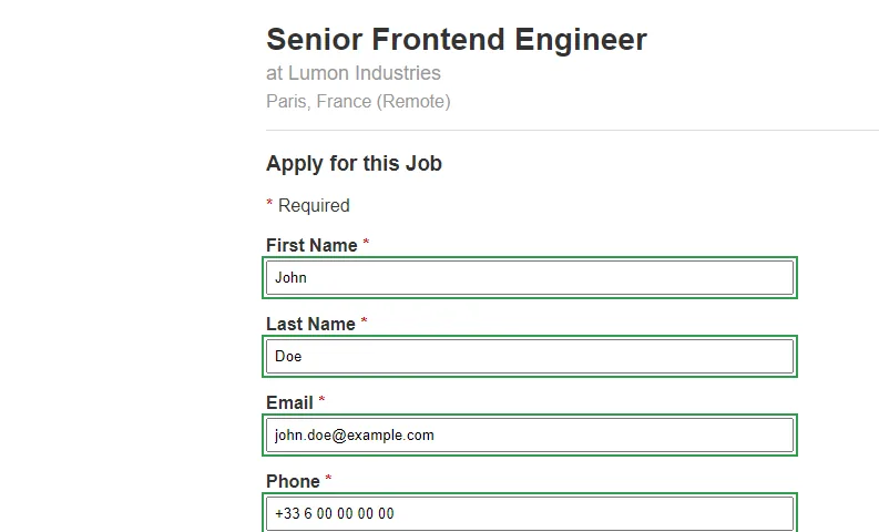 An application form with fields filled from a saved profile, and a panel listing what still needs attention.